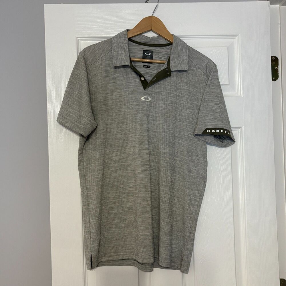 Oakley Polo Shirt Mens M Olive Green Heather Regular Fit Performance Golf Logo